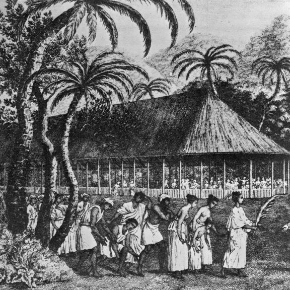 Une gravure représentant des tahitiens