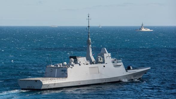 © C. VALVERDE/MN - Vers le Zonex. La FREMM Aquitaine rejoint la zone d’exercices avec les unités alliées pour participer aux premiers entraînements de lutte anti-sous-marine.