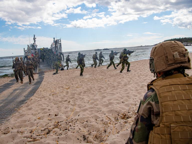 Troupes débarquant sur une plage