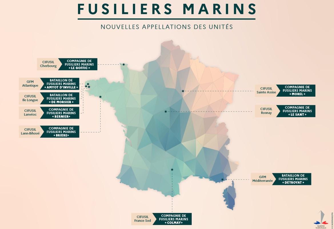 Fusiliers marins - Nouvelles appellations des unités